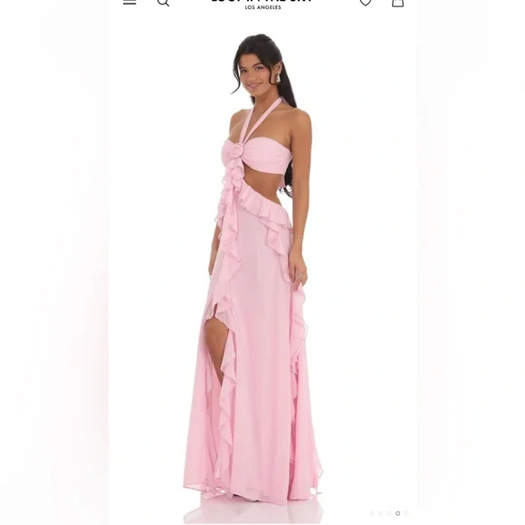 Lucy in the Sky Chiffon Cutout Ruffle Maxi Dress Pink - Picture 4 of 4